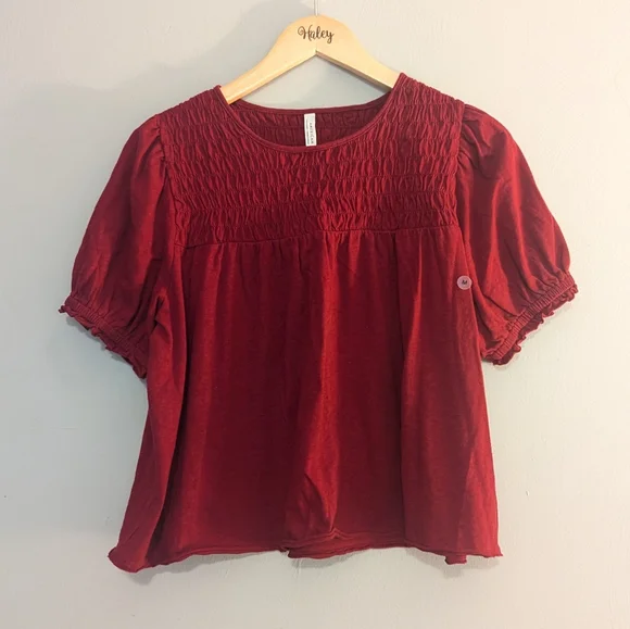 American Eagle Sunchaser Knit Puff Sleeve Smocked Top - Picture 2 of 7